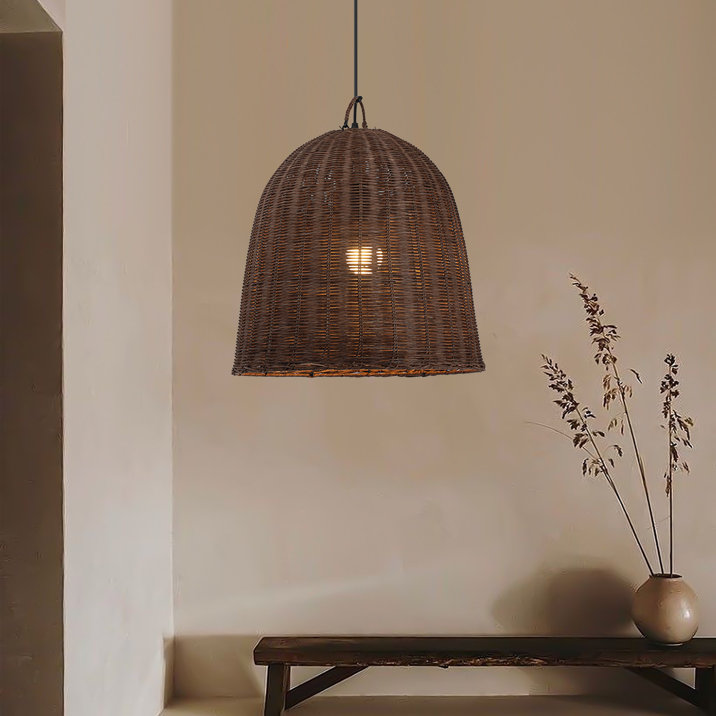 中式风格藤编吊灯卧室餐厅田园艺术灯具农家乐民宿客厅灯藤艺灯罩