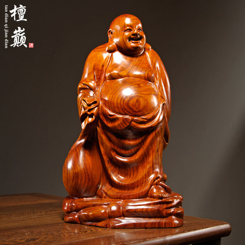 花梨木雕弥勒佛像摆件实木大肚布袋笑佛家居客厅装饰红木工艺礼品