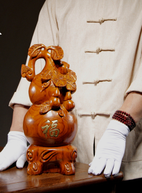 花梨木质雕刻葫芦摆件实木多子多福家居客厅玄关装饰红木工艺礼品