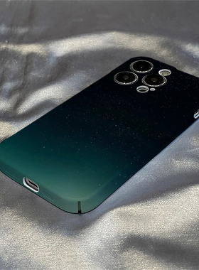 渐变黑绿色适用苹果17AIR手机壳14/15plus新iphone16promax全包SE3/2菲林XR/XS硬壳7/8保护套12/13mini高档11