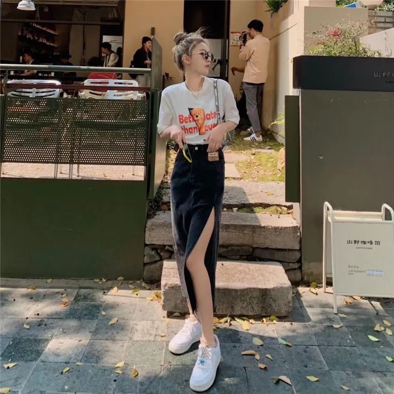 网红时髦减龄时尚瘦高牛仔套装裙