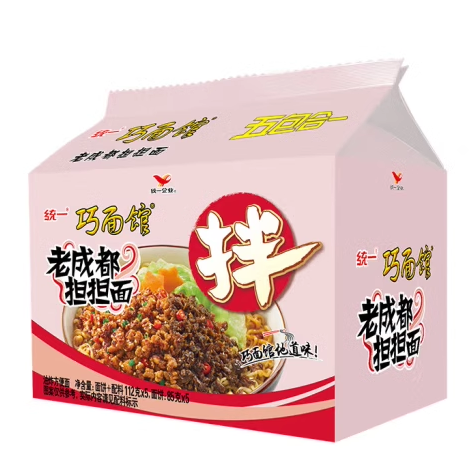 统一 巧面馆老成都担担面酱拌面112克5连包袋面速食面方便面速食