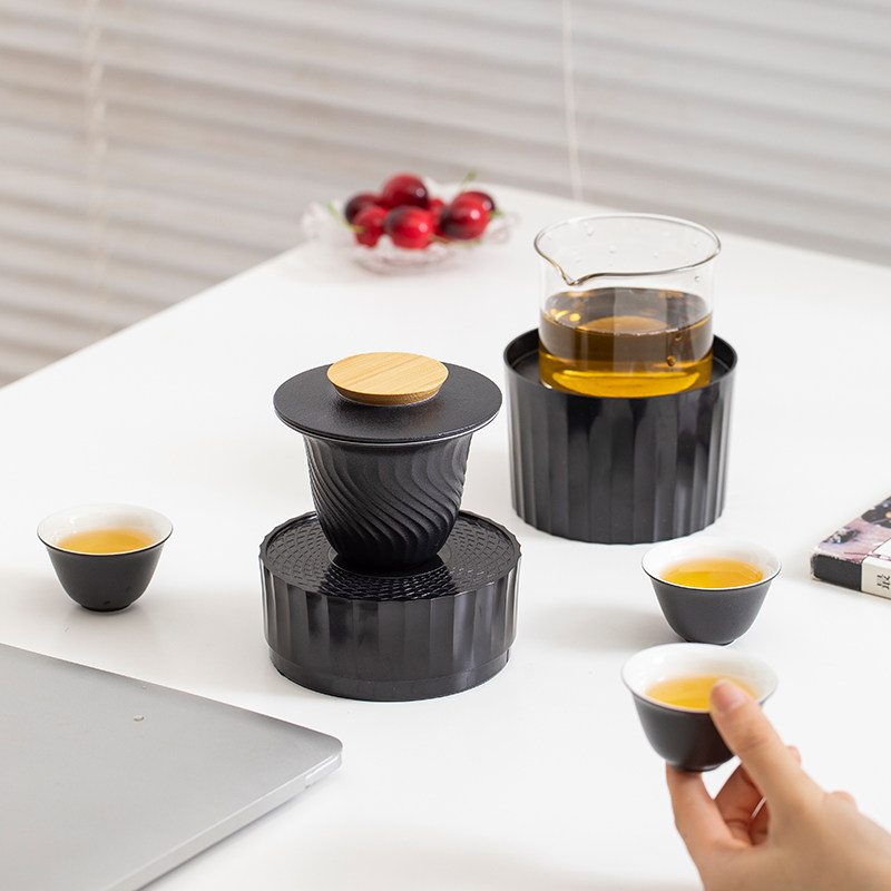 小白便携式盖碗陶瓷防烫快客杯旅行茶具户外收纳盒野营泡茶套装