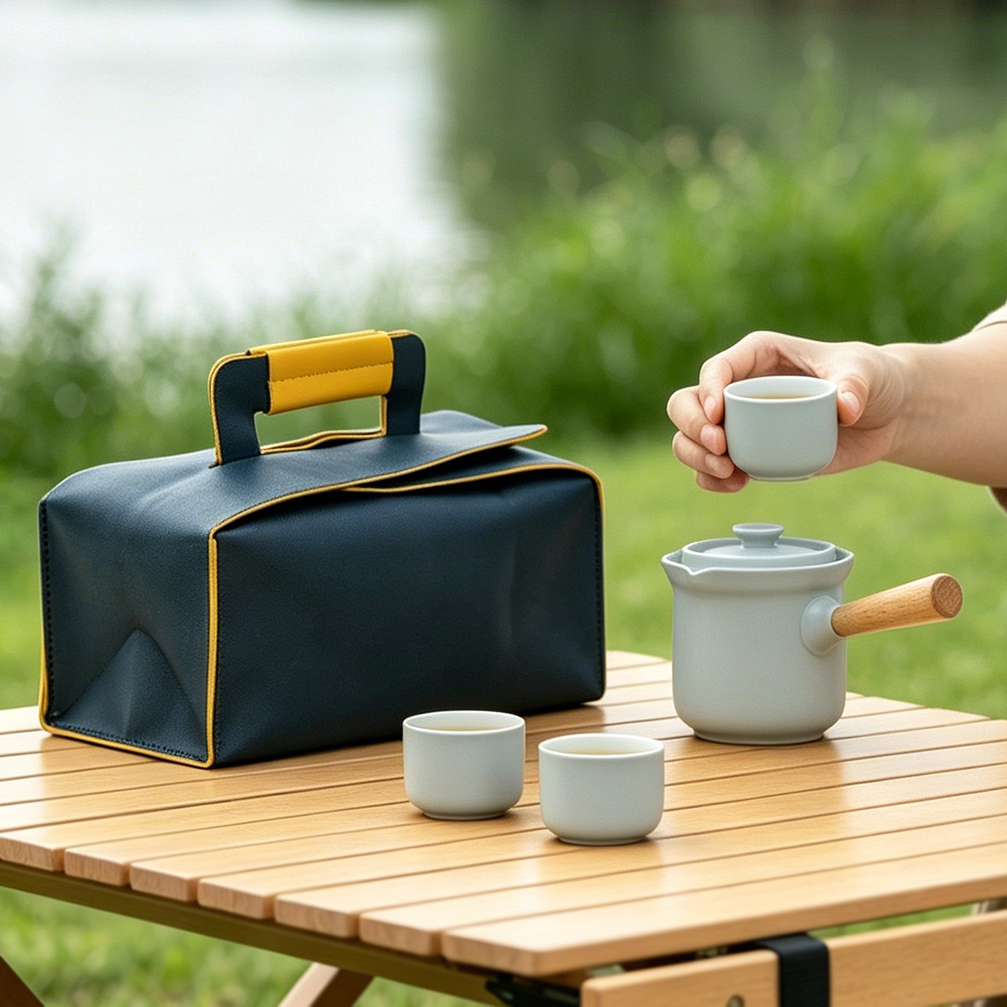 便携收纳式旅行功夫茶具套装一壶三杯小套组户外泡茶露营茶具