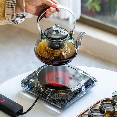 定制水晶电陶炉煮茶器耐热蒸煮茶壶家用办公泡茶玻璃提梁壶高档煮