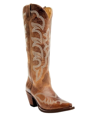 美国代购Corral女靴秋季秋款刺绣中跟牛仔靴尖头高筒西部靴复古