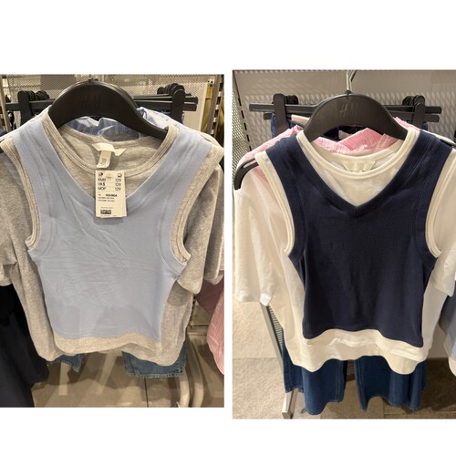 H家全新不退换1349072 新品女装 棉质柔软假两件百搭背心上衣