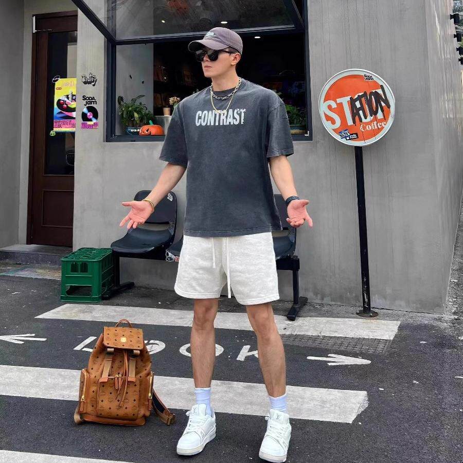 美式高街水洗做旧字母印花短袖
