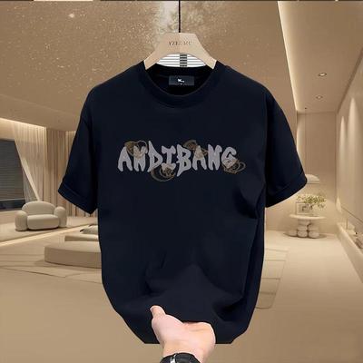 美式痞帅重磅棉印花短袖T恤青年男女款夏季ins潮牌宽松圆领上衣