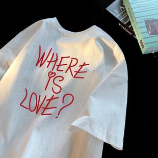 字母印花重磅纯棉短袖 短袖 t恤男士 新款 上衣情侣上衣 潮牌夏季 美式