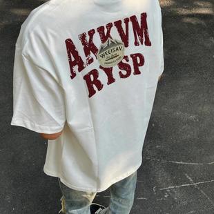 T恤美式 男短袖 百搭宽松潮流学生印花休闲圆领复古 夏季 重磅纯棉