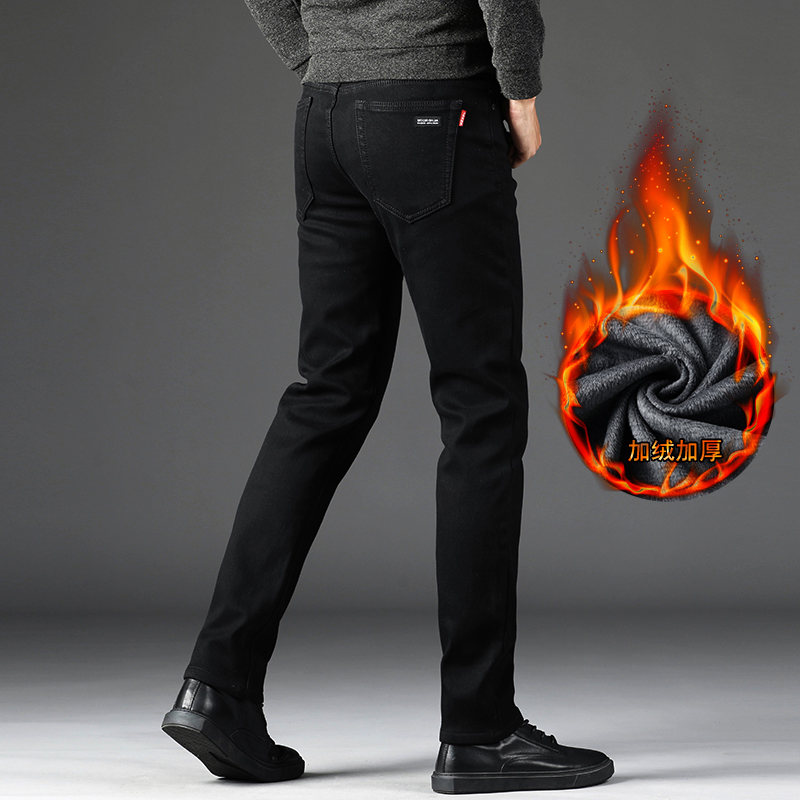 黑色牛仔裤男弹力修身直筒休闲男士宽松加肥加大码加绒加厚男裤子