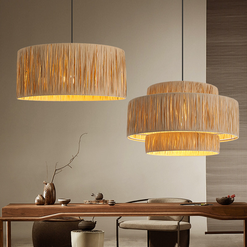 侘寂风拉菲草吊灯日式酒店餐厅设计师创意圆形温馨民宿客厅卧室灯,家装灯饰光源,酒店/宴会厅/餐饮吊灯,淘宝优惠券,粉丝福利购,淘宝优惠卷