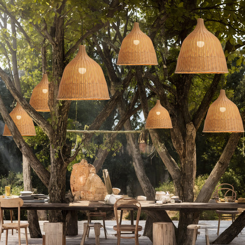 藤编吊灯禅意茶室餐厅民宿灯笼复古编织防水景区露营装饰挂树吊灯