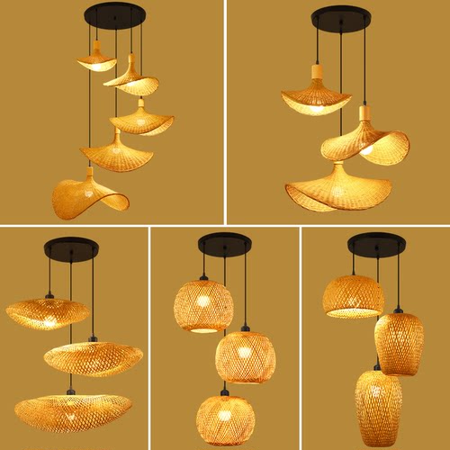 东南亚吊灯创意个性竹编灯茶室楼梯间灯具禅意民宿餐厅草帽灯饰