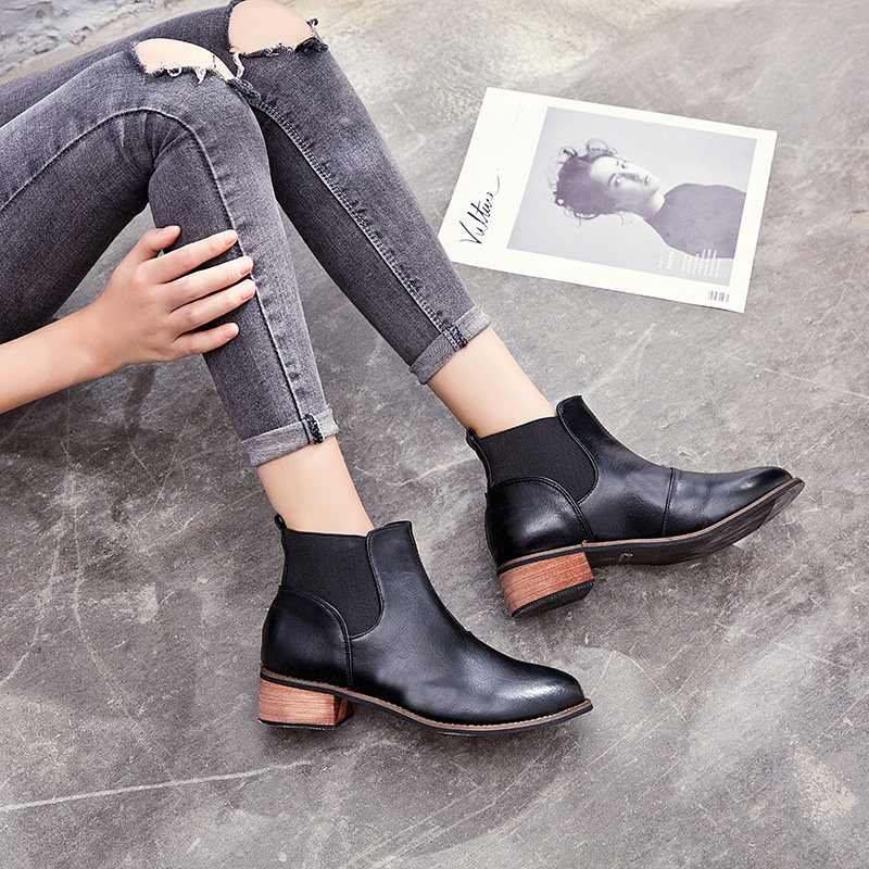 新款女靴春秋季单靴短靴切尔西靴女粗跟马丁靴英伦及踝靴子裸靴女|ruв категории Женская обувь, сапоги - от Buy2taobao.com для оказания профессиональной услуги покупки агента Taobao
