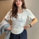 女装 2026夏季 新款 大码 胖妹妹遮肚子收腰显瘦方领正肩短袖 T恤上衣