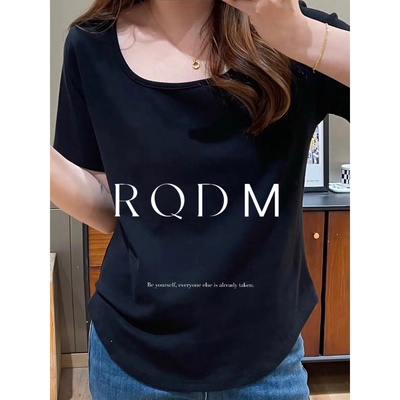 百搭显瘦锁骨方领正肩短袖T恤女