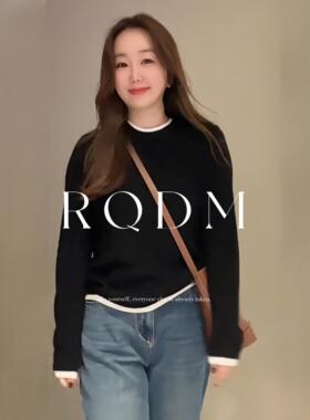 大码女装2026春秋新款胖MM简约百搭撞色拼接显瘦正肩长袖T恤上衣