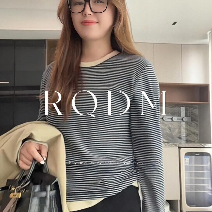 大码女装2025新款春秋胖MM修身显瘦百搭圆领正肩长袖条纹T恤上衣