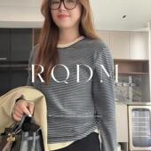 显瘦百搭圆领正肩长袖 大码 春秋胖MM修身 2026新款 条纹T恤上衣 女装