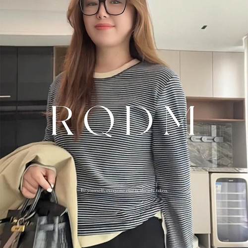 圆领正肩长袖条纹T恤打底衫上衣