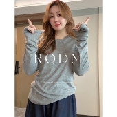 新款 2026春季 胖妹妹修身 显瘦打底衫 T恤上衣 大码 圆领正肩长袖 女装