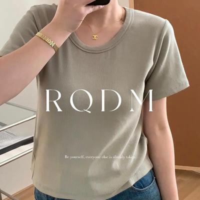 螺纹水滴u领显瘦百搭正肩短袖T恤