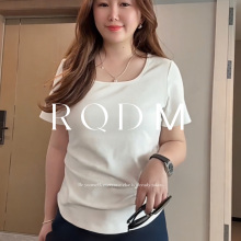 大码女装2025夏季新款胖妹妹双收腰褶皱显瘦方领正肩短袖T恤上衣