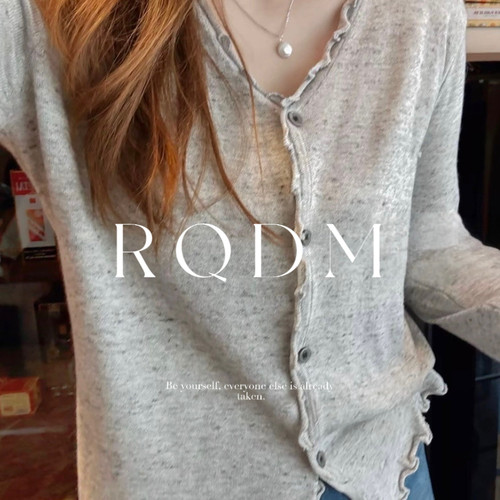 韩系蕾丝花边v领长袖针织衫上衣