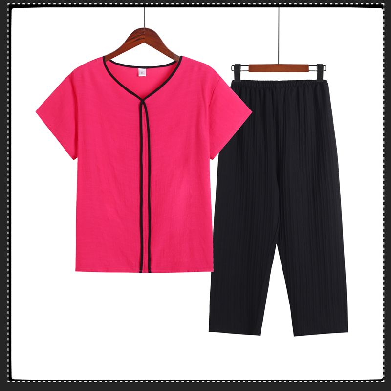 中年妈妈夏装衣服中老年女装套装夏季短袖老太太两件套外出睡衣