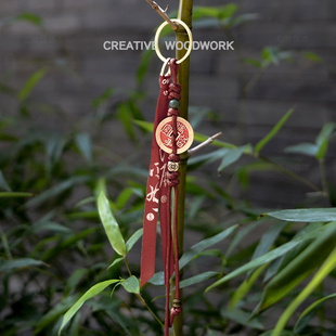 诸事皆宜|原创黄铜花钱四时良辰飘带红绳包挂平安坠绳钥匙扣车挂