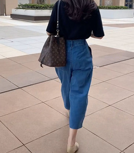 大码高腰阔腿裤女2023年秋装新款直筒牛仔裤胖妹妹夏季宽松九分裤