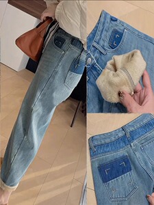 2023秋冬新款大码女装高腰宽松加绒牛仔裤胖妹妹mm显瘦直筒老爹裤