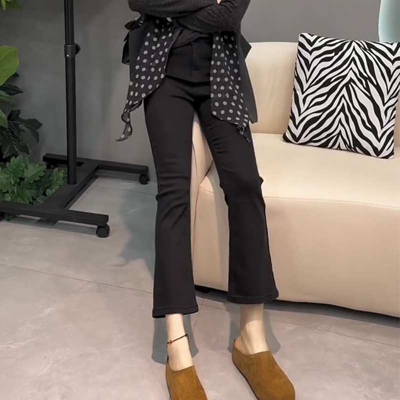2025春季新款大码高腰弹力黑色九分牛仔裤女胖mm显瘦百搭微喇裤子
