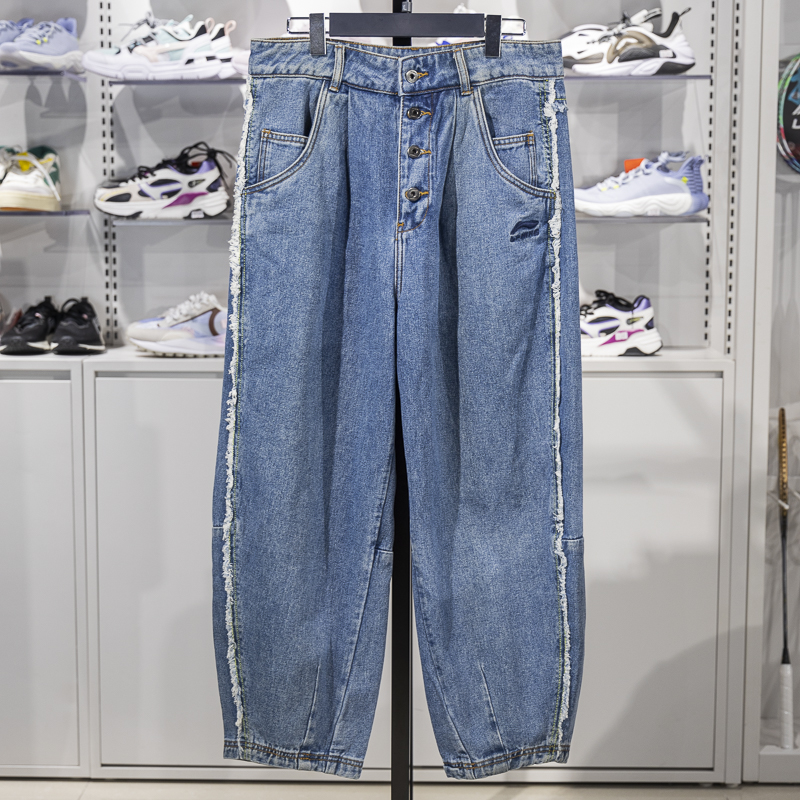 李宁水洗牛仔长裤宽松舒适