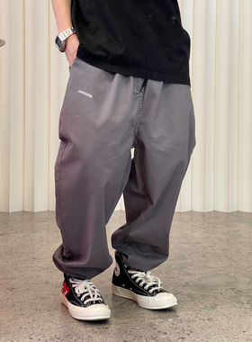 Medaigual 再现 薄款松紧腰灰色束脚裤男街头滑板宽松工装休闲裤