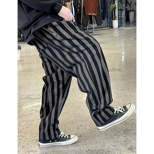 Medaigual松紧腰条纹印花牛仔裤