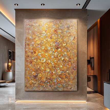 手绘油画抽象金光闪闪橙色玄关装饰画高级感客厅沙发背景墙挂画