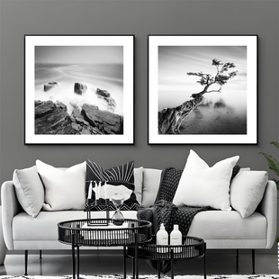 黑白现代简约组合装饰画样板房设计师摄影餐厅饭桌沙发背景墙挂画