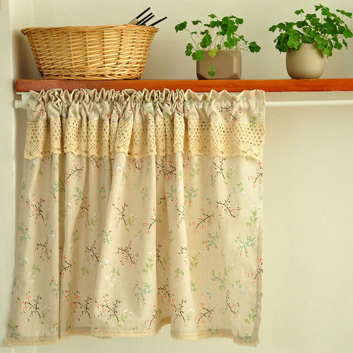 厨房小短帘美式复古棉麻遮挡半帘