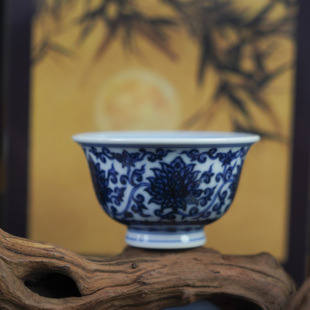 （精选）刘建锋窑经典青花金刚莲小压手杯景德镇陶瓷高端茶具