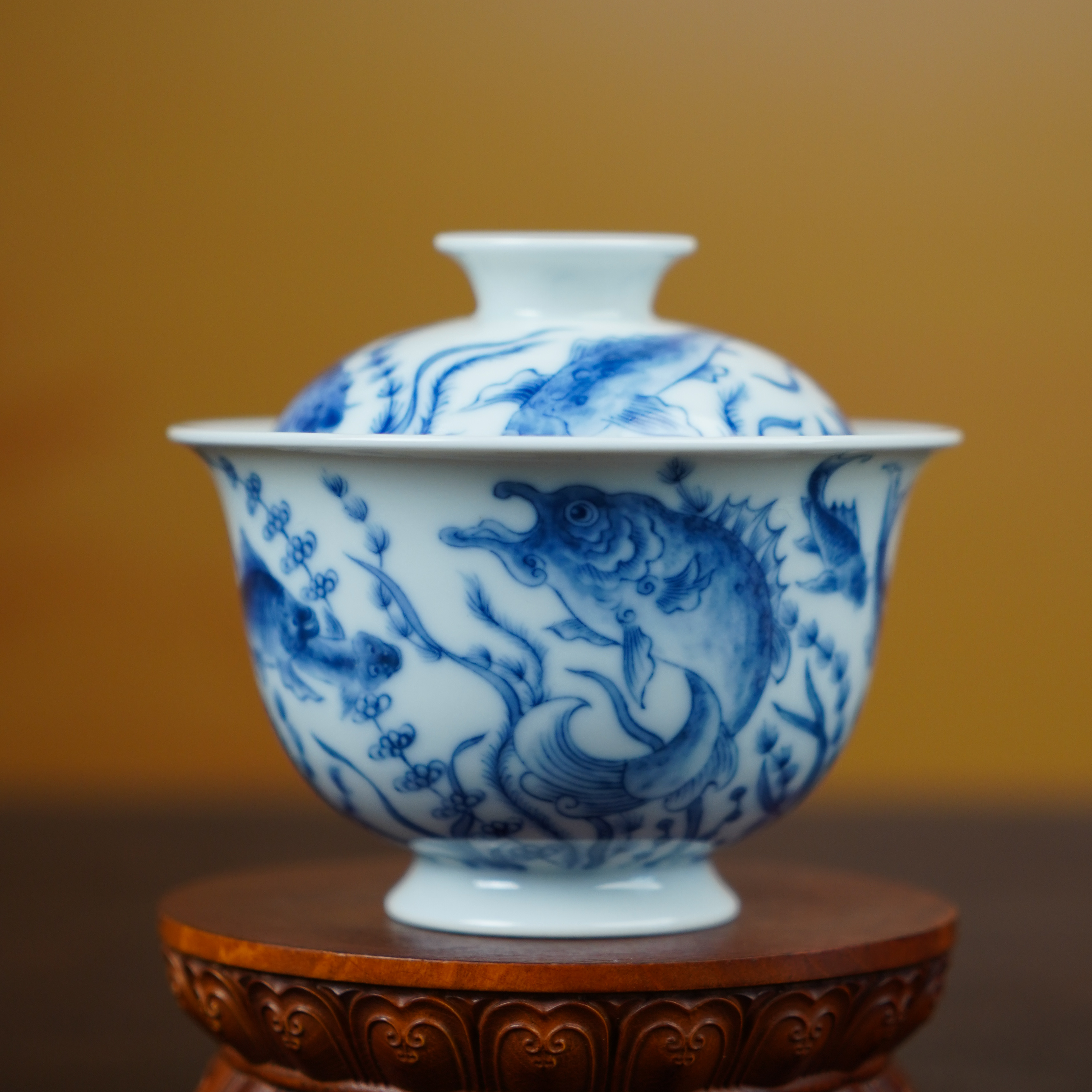 望月怀古-鱼翔浅底盖碗 景德镇陶瓷茶具