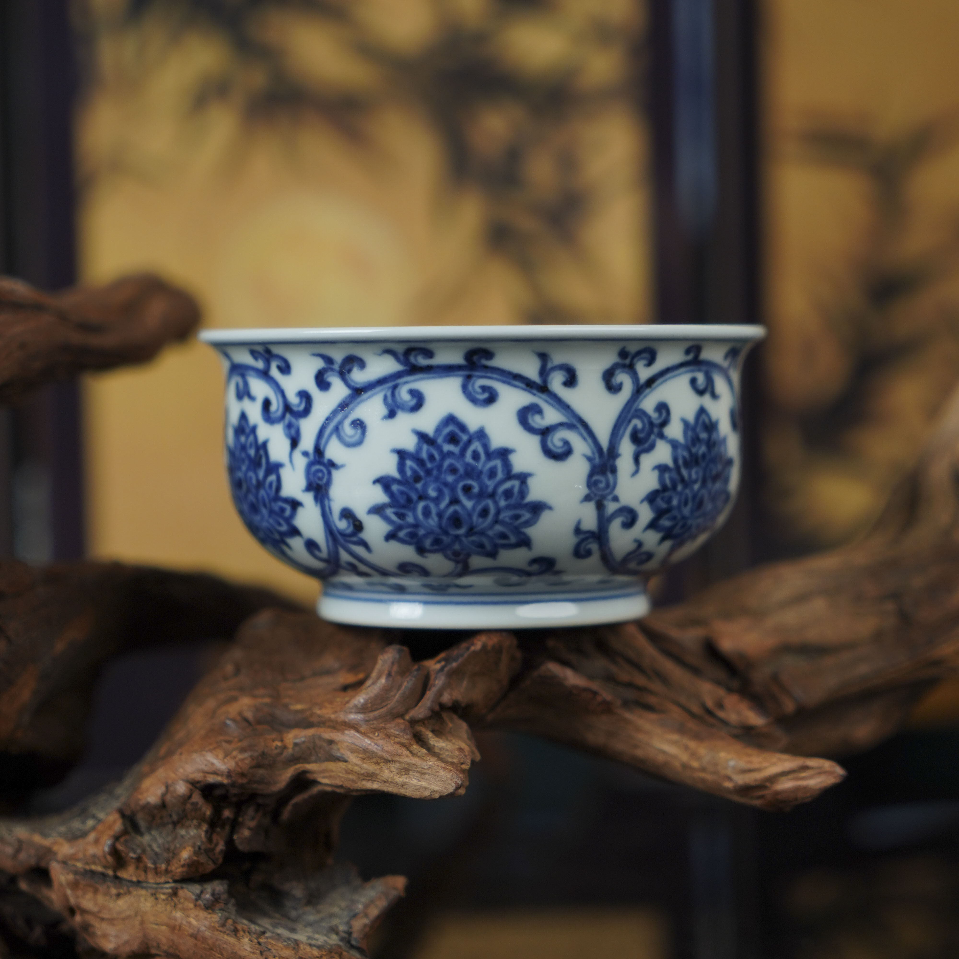 （精选）古官青玉青花缠枝莲炉式杯景德镇陶瓷高端茶具