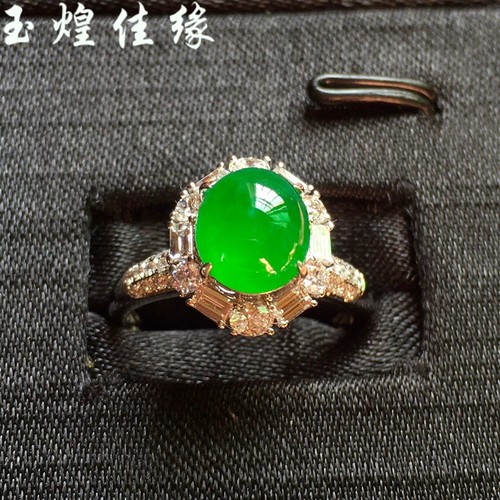 老坑正阳绿蛋面翡翠女士戒指配证