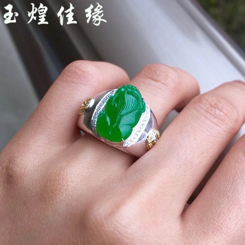 细腻正阳绿瑞兽貔貅翡翠男士马鞍