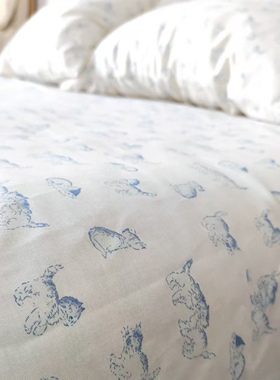 蓝色小猫咪~床单纯棉床单全棉少女心可爱床单被罩