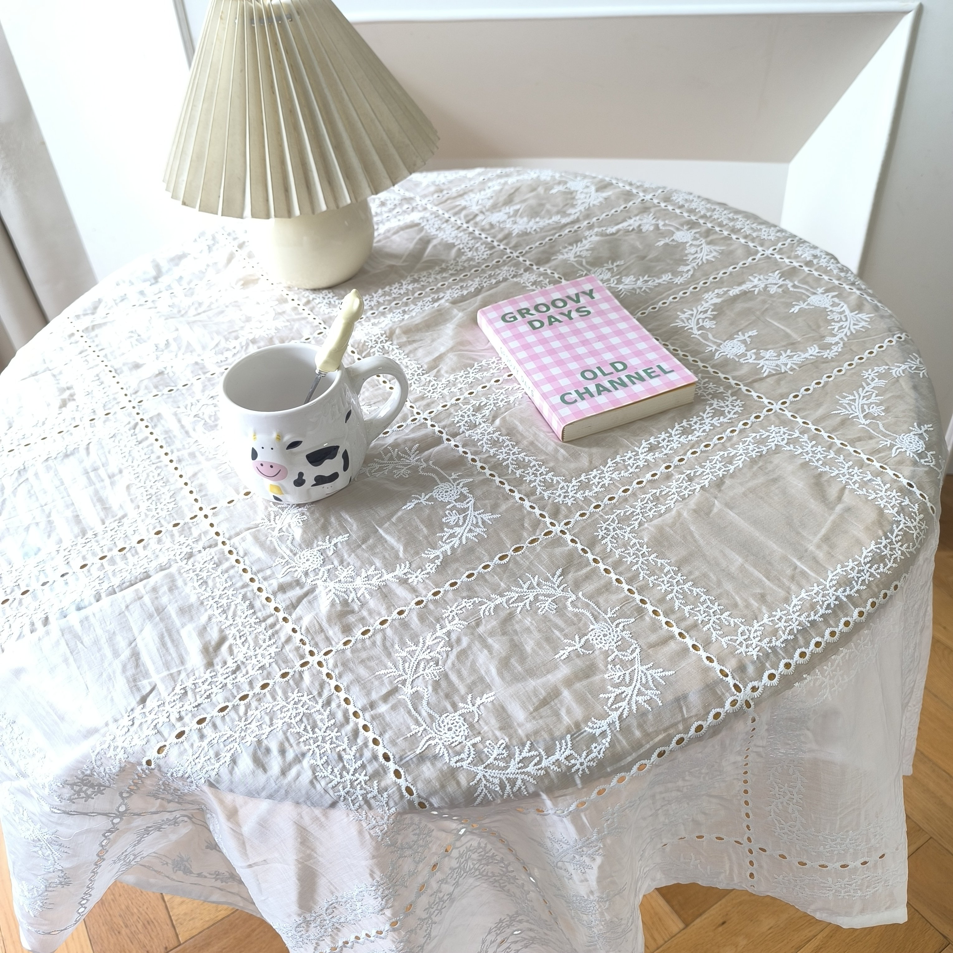 ins风奶油白色刺绣半透桌布