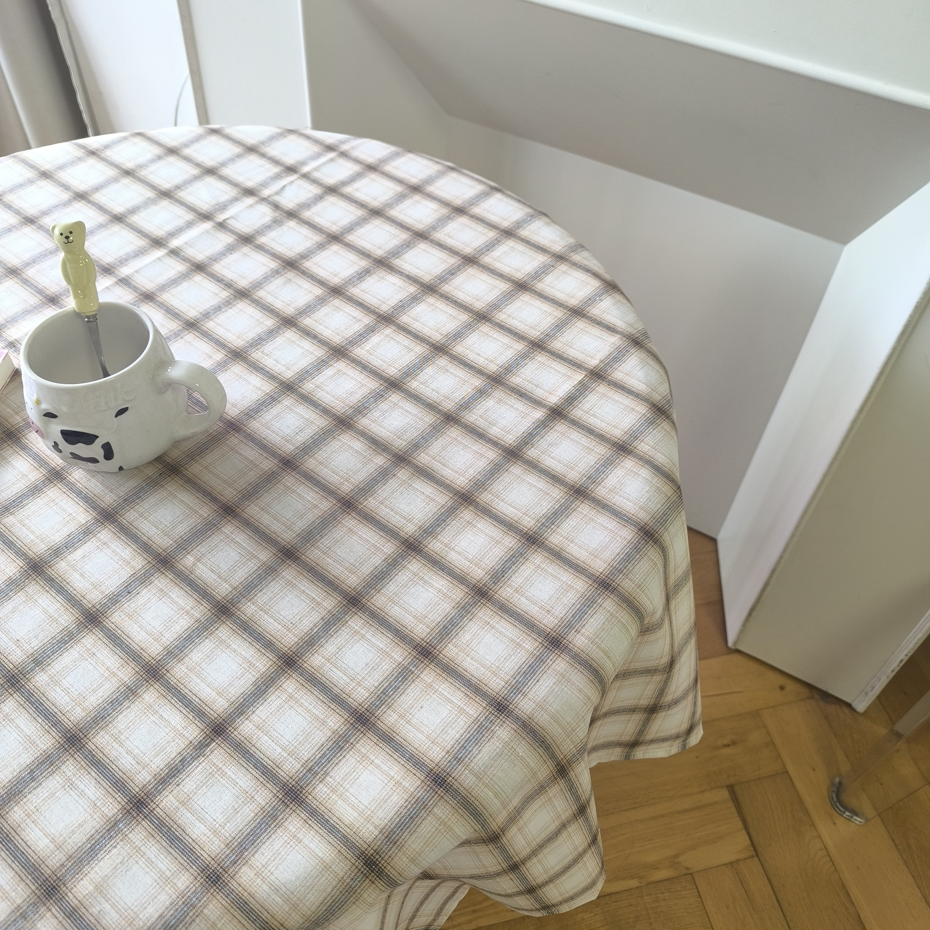 ins风棕色格纹桌布全棉桌布野餐垫
