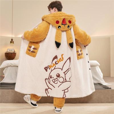 冬季加绒加厚珊瑚绒男士睡衣男款睡袍青少年学生卡通家居服秋冬款